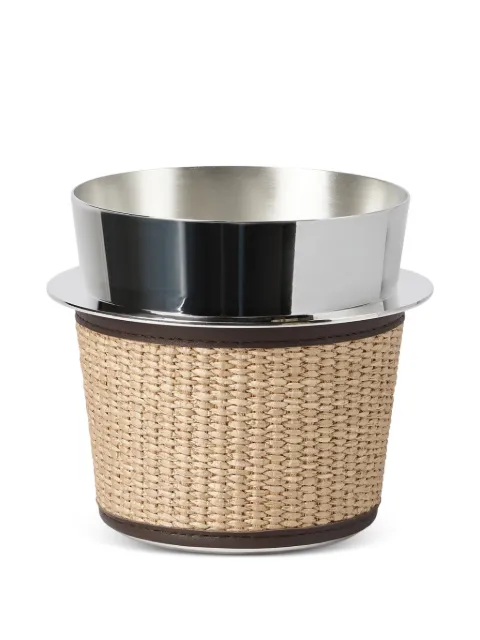 Brunello Cucinelli silver-plated steel and raffia-effect techno cotton ice bucket Neutrals MLL939PNT5CSS87