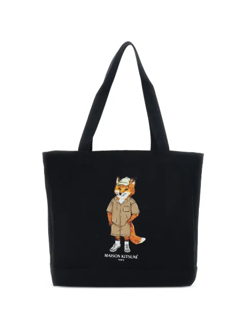 Maison Kitsuné Fox-graphic tote bag Black QU05109WW9042