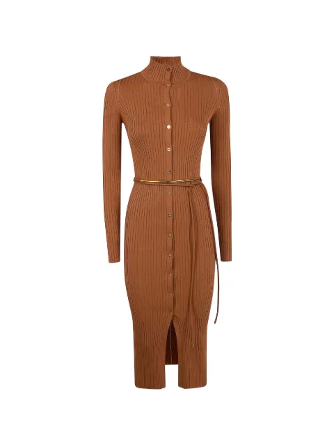 Elisabetta Franchi dress in openwork knit fabric with jewel belt Brown AM15S61E2