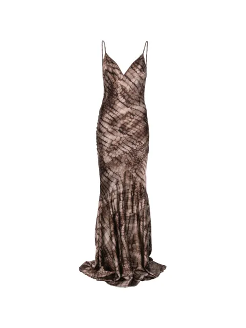 Elisabetta Franchi Red Carpet dress in stretch satin fabric with alligator print Brown ABR3061E2