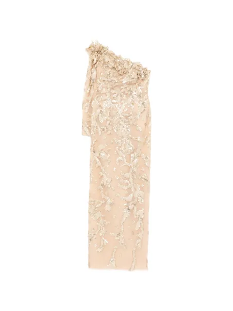 Saiid Kobeisy one-shoulder embroidered tulle dress Neutrals RTWFW2549