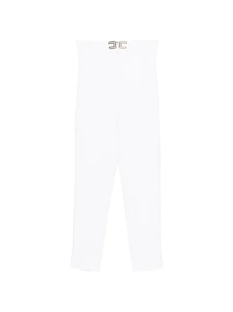Elisabetta Franchi trousers in double layer stretch crêpe fabric with logo details White PA16361E2