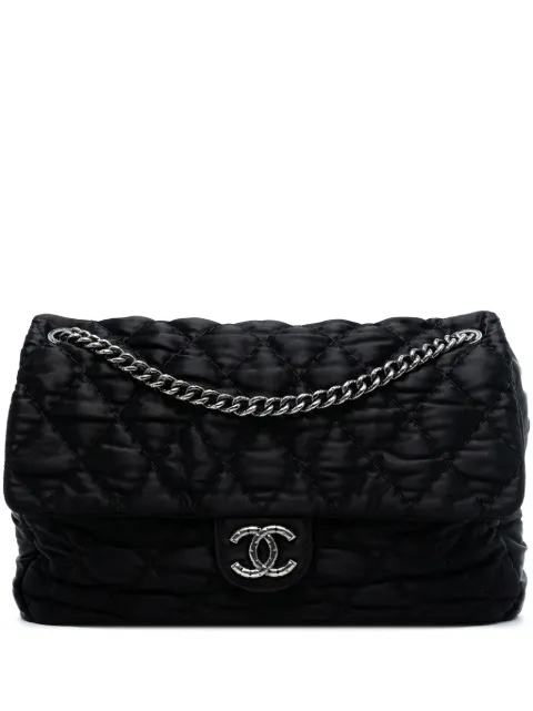 CHANEL Pre-Owned 2009-2010 Extra Large CC Quilted Satin Single Flap shoulder bag Black NDLE9QQ11ARQCH97