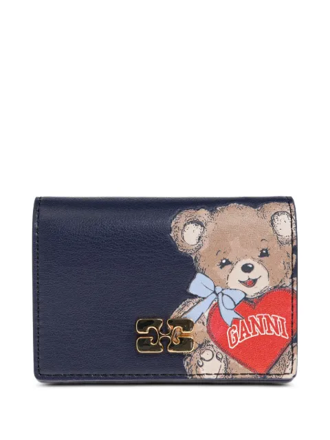 GANNI Bou card holder with flap and bear Blue B3010131