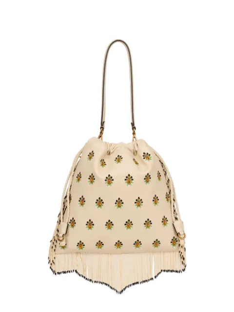 ETRO Kalispera medium leather bag with embroidery and beads Neutrals WP1B0024AR496