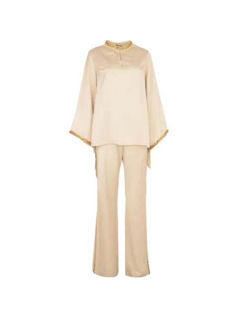 Baruni Samar flared-sleeves blouse and trousers set Neutrals SS2628WT