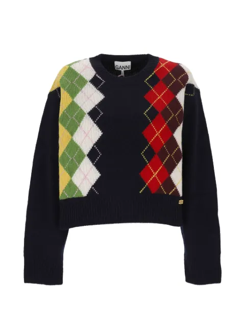 GANNI argyle knit sweater Blue A1070