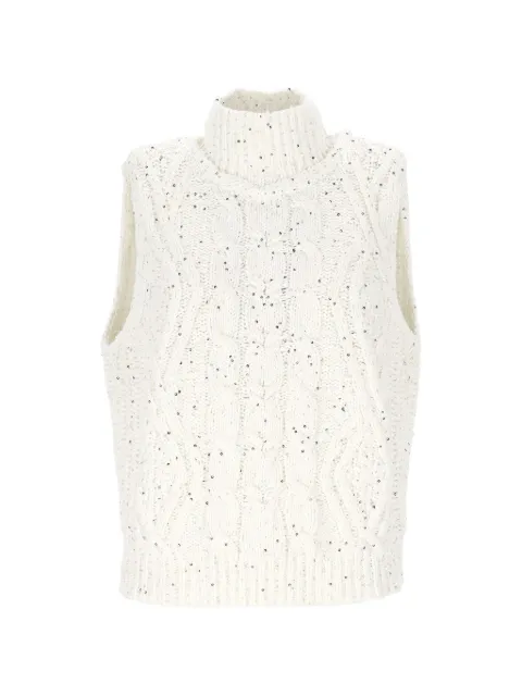 Lorena Antoniazzi cable knit sequin jacket White P26140MJ08A29050100