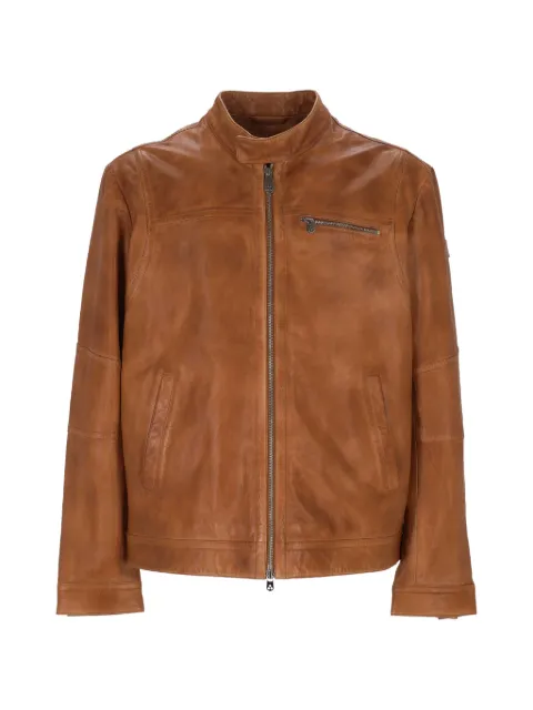 Peuterey zipped leather jacket Brown PEU541299011855466