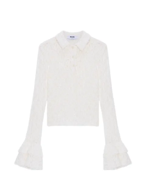 MSGM lace polo top Neutrals 4041MDM09267114