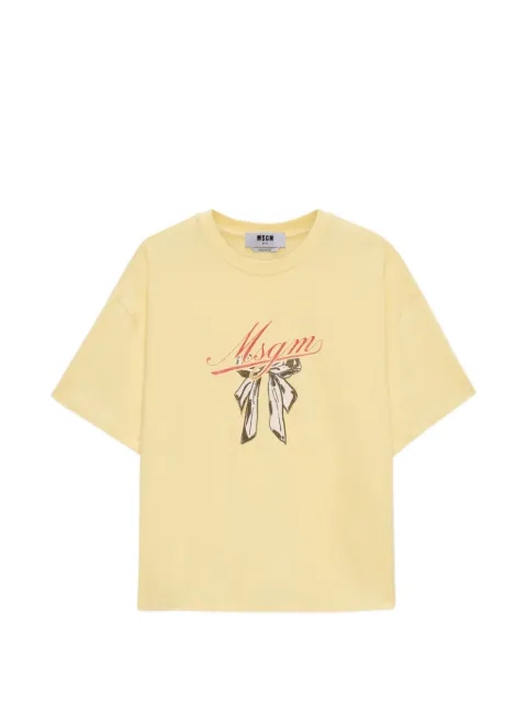 MSGM bow-graphic shirt-sleeve T-shirt Yellow 4042MDM93267002