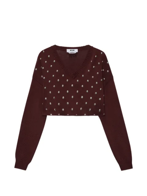 MSGM studded V-neck knitwear Brown 4042MDM204267484