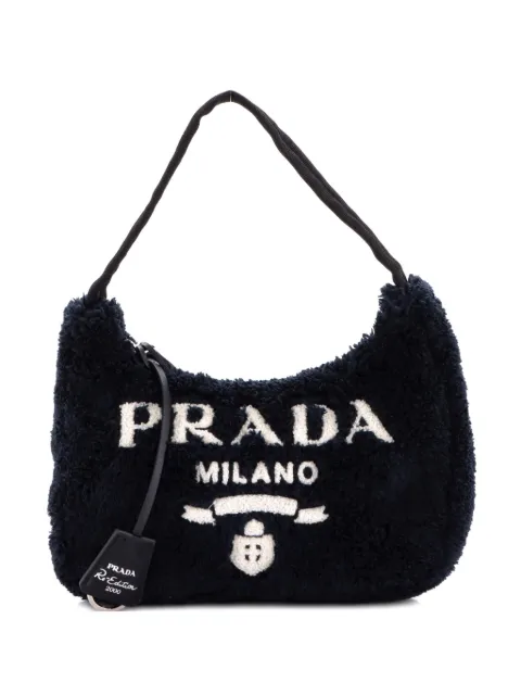 Prada Pre-Owned Re-Edition 2000 Terry Cloth Mini hobo bag Black HDO1EZITN9H6GZTC