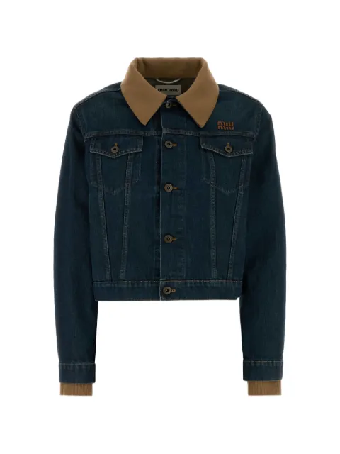 Miu Miu logo-embroidered contrast-collar denim jacket Blue GWB278SOOO17OM