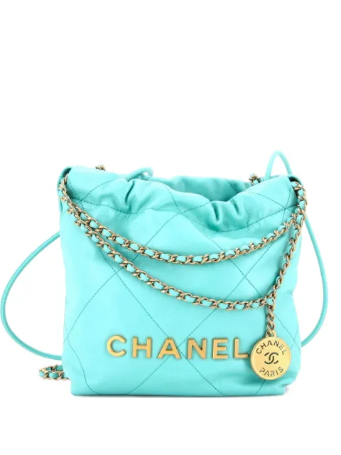 CHANEL Pre-Owned 22 Chain Hobo Quilted Calfskin Mini crossbody bag Blue HMMGG649XBJEXEG3