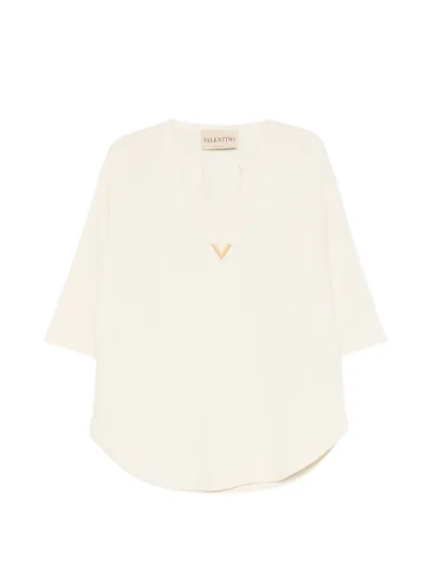 Valentino Garavani logo-appliqué knitted blouse Neutrals BKC71YA38