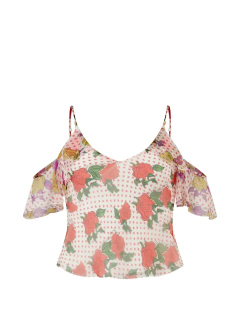 Donde Esteban Pajaritos floral-print ruffled camisole top Neutrals HS26TOP003