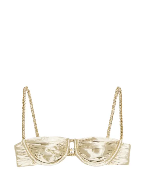 Isa Boulder ruched weave bikini top Gold SS26ST37