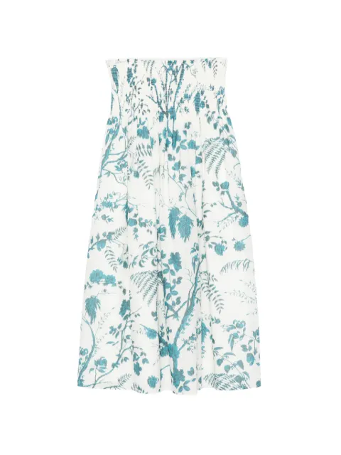 ERDEM botanical-print smocked midi skirt White VC26S5551584006