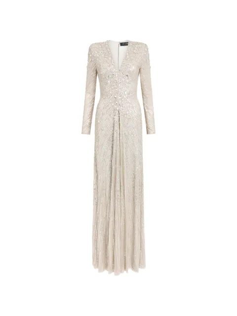 Jenny Packham Eve sequin-embellished V-neck dress Silver ZDD143L