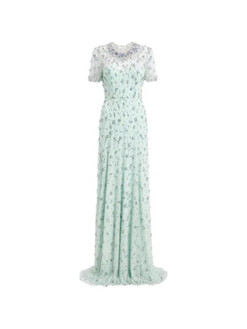 Jenny Packham beaded short sleeve maxi dress Blue ZDD139L