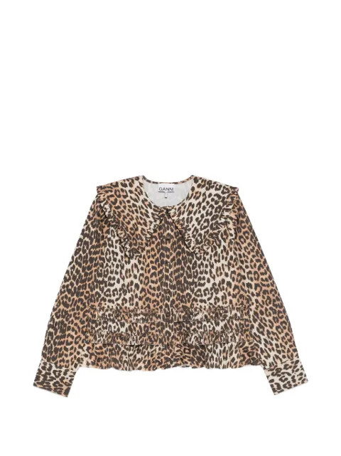 GANNI ruffled leopard-print shirt Brown A1040119