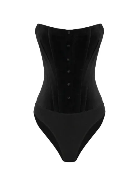 POST MERIDIEM velvet corset Black VELVETBODYSUITWITHEMBOSSEDCORSETBLACK