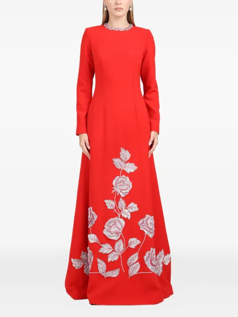 Dina Melwani floral embroidered column maxi dress Red DM2502366