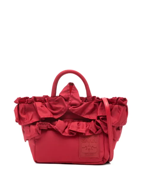 GANNI ruffled-detail tote bag Red B2040006