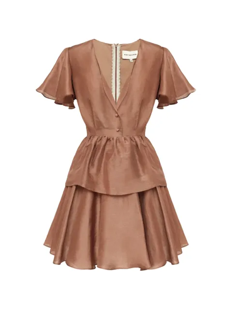 POST MERIDIEM ruffled mini dress Brown MINIDRESSWITHPEPLUMANDRUFFLESLEEVESCHOCOLATE