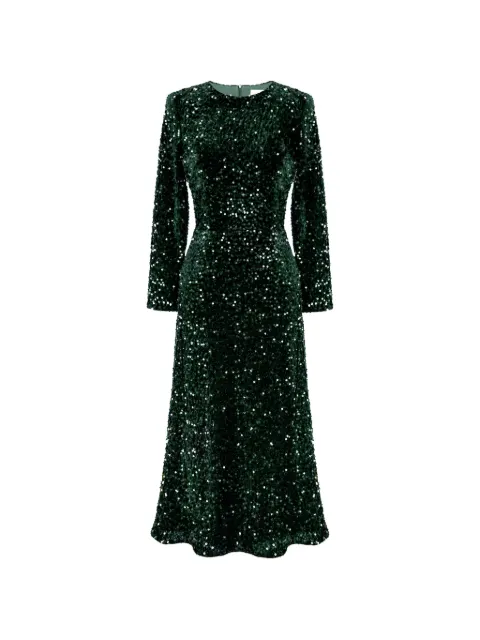 POST MERIDIEM sequin-embellished midi dress Green SEQUINDECORATEDVELVETLONGSLEEVEMIDIDRESSDARKAQUAMARINE