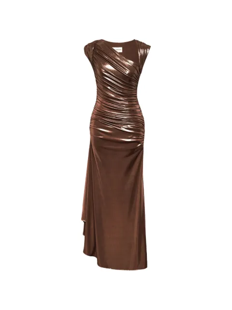 POST MERIDIEM asymmetric dress Brown MAXIDRESSMADEOFJERSEYWITHDRAPEBRONZE