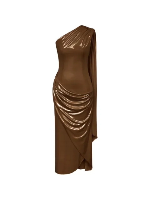 POST MERIDIEM one-shoulder maxi dress Brown JERSEYMIDIDRESSWITHTRAINBRONZE