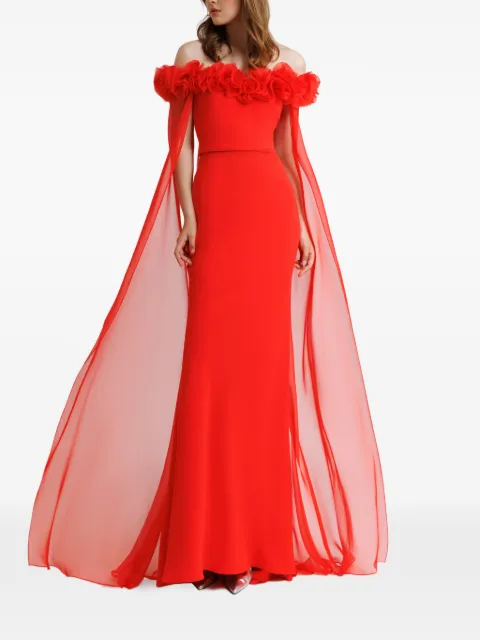 Gemy Maalouf off-the-shoulder flower-embellished maxi dress Red EDR241871LD