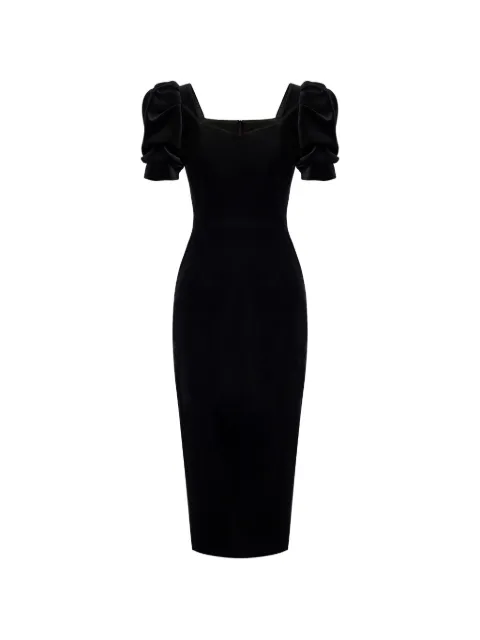 POST MERIDIEM puff-sleeve midi dress Black MIDIDRESSWITHSHAPEDBODICEANDSTRAIGHTSKIRTBLACK