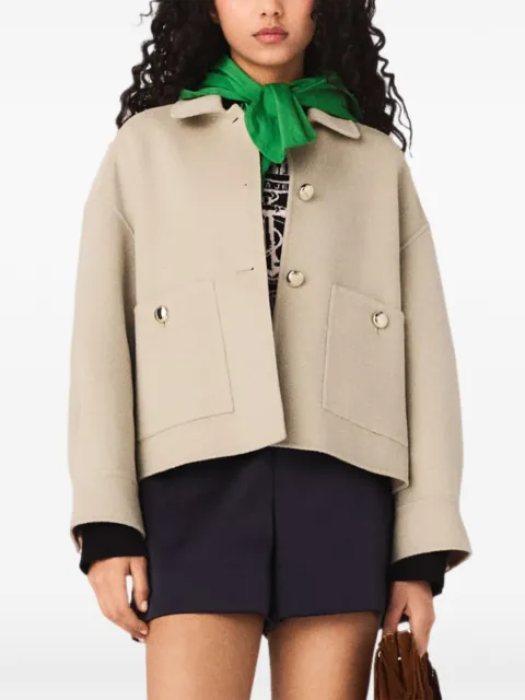 Maje short pleated-back wool jacket Neutrals MFPOU01451