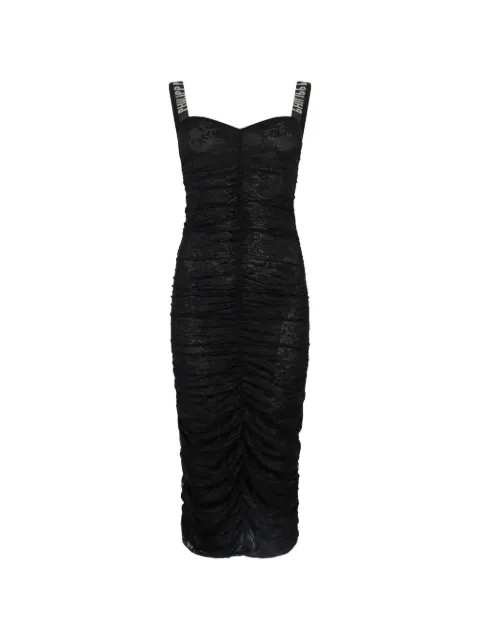 Philipp Plein midi wrinkled lace dress Black SAFCWRG3574PTE003N