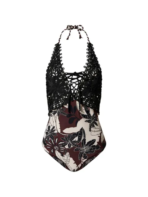 TWINSET floral-embroidered swimsuit Brown 241LMMHZZ