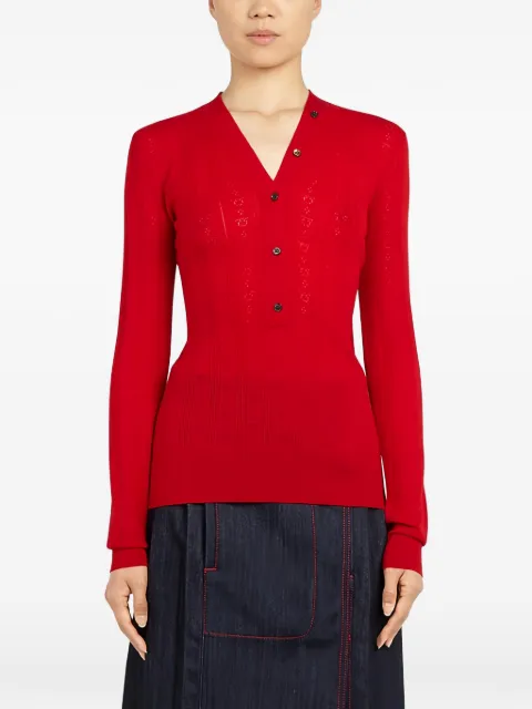 Ferragamo pointelle-knit button-up sweater Red 751524