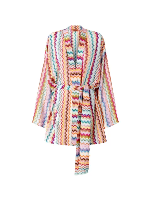 Missoni short kimono cover-up in lamé viscose with pixel-effect zigzag pattern White MS25SQ15BR014F
