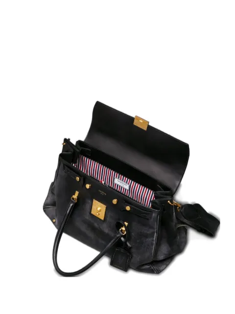 Thom Browne bolton weekender bag in distressed leather Black MAG473AL0144
