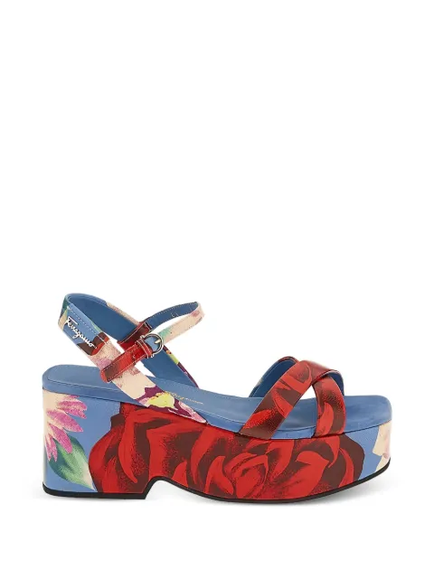 Ferragamo floral-print buckled ladies sandals Blue 745709