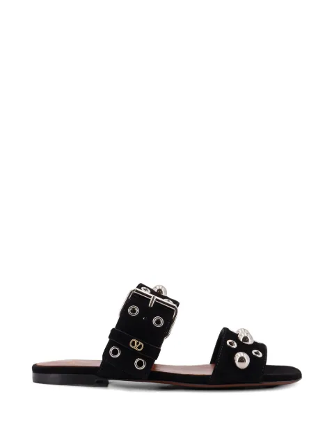 Valentino Garavani Nellcôte Crust leather slide sandals Black WS0MM4YTB