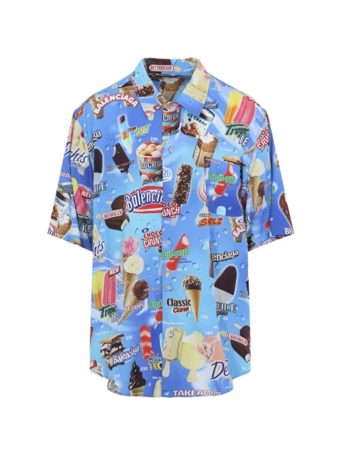 Balenciaga Minimal short-sleeve printed shirt Blue 852334PCEXTTL24