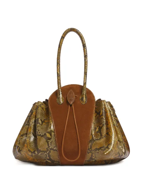 Marni suede and python-print leather Tulipea large handbag Brown SBMP0263A2P8712