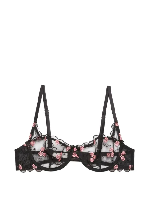 Fleur Du Mal rose embroidered scalloped bra Black BR04240100