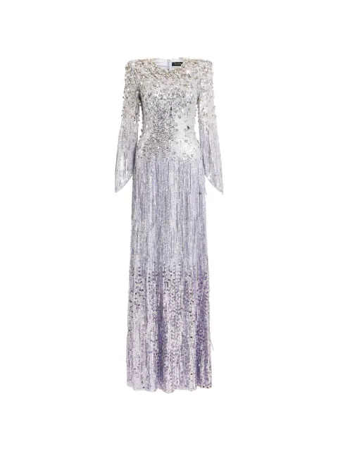 Jenny Packham sequined long-sleeve dress Silver JPCLS169