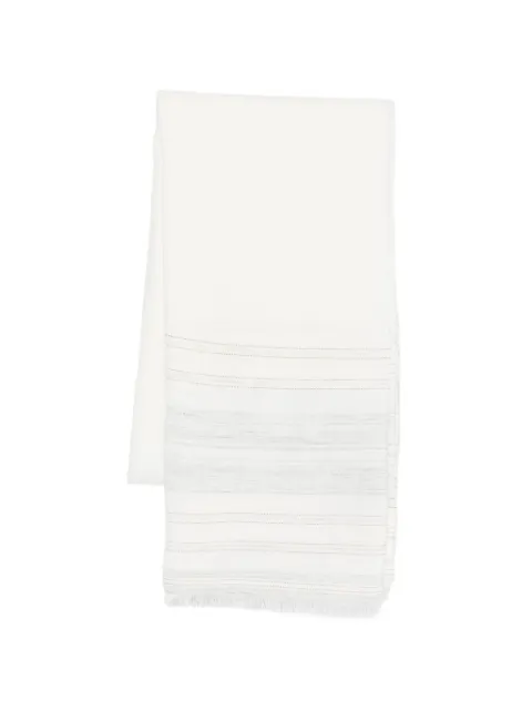 Eleventy striped-pattern fringed scarf White M77SCIM06TES0M230
