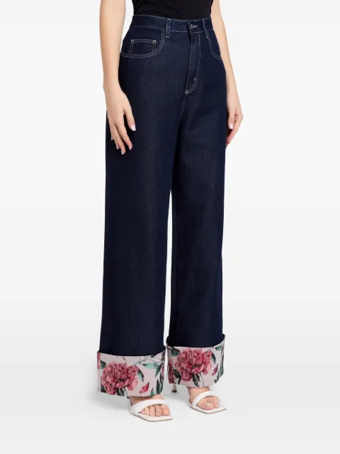 Marques'Almeida floral-cuff jeans Blue RST26TR0301DNMBL