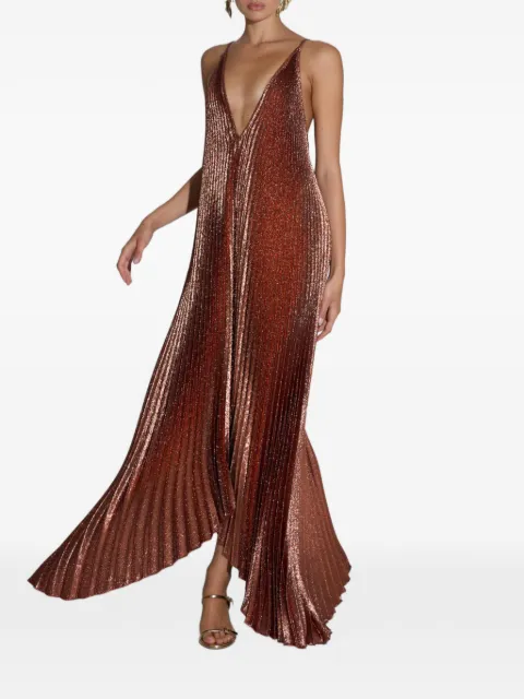L'IDÉE pleated maxi dress Brown MUS025BRG0